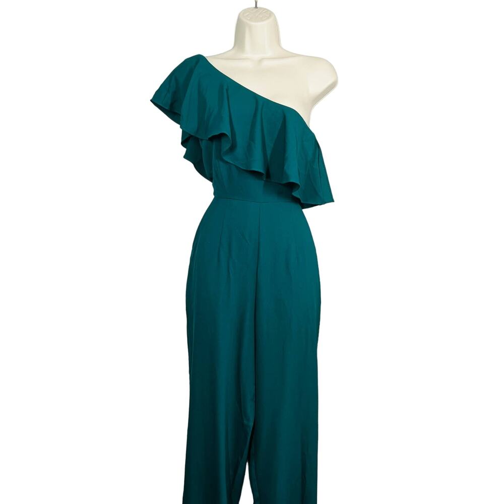 NEW! Yumi Kim Cascade Jumpsuit Forest Green Single Shoulder Ruffle - S